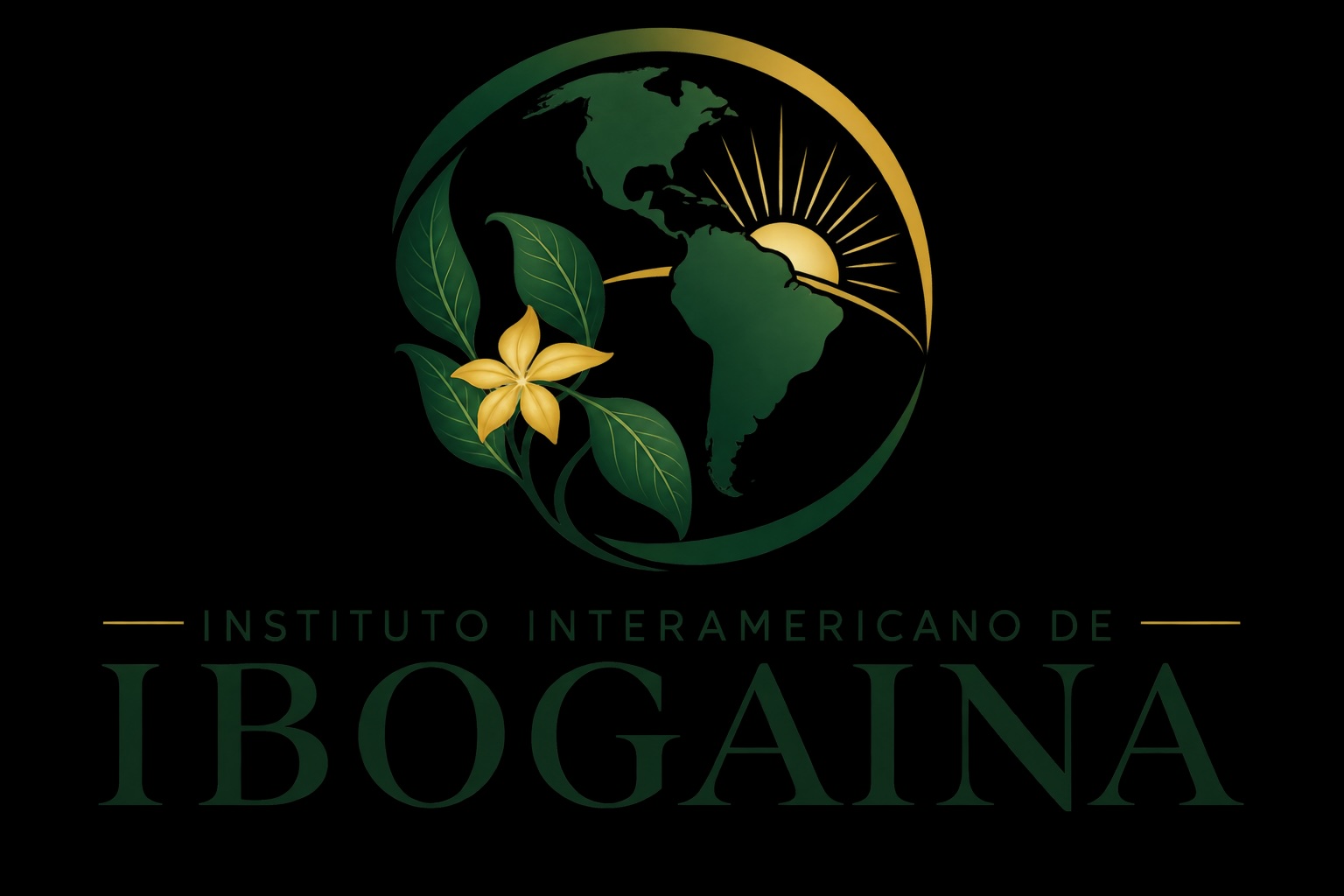 Instituto Interamericano de Ibogaína, emblema con las Américas, planta de iboga y amanecer